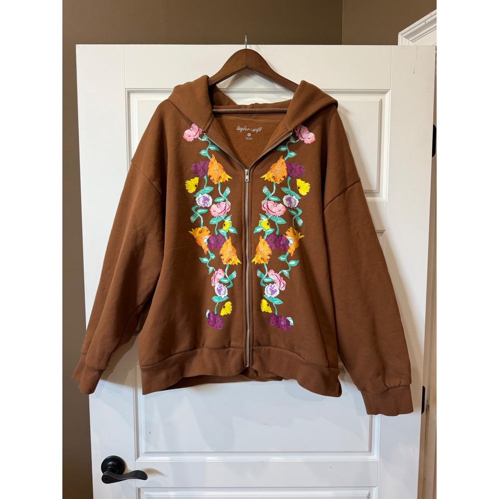 Taylor Swift Eras Tour Brown Acoustic Piano Floral Zip Hoodie 3XL Evermore